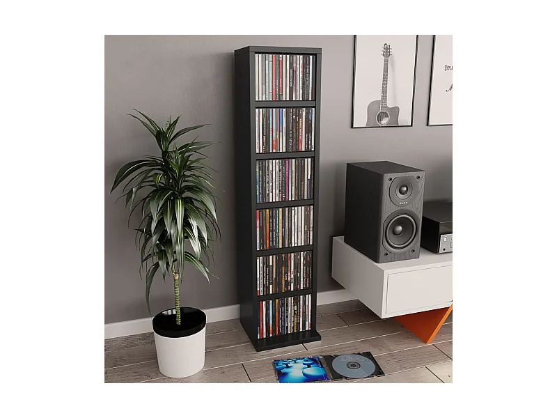 Armoire à CD Noir 21x20x88 cm Bois d'ingénierie