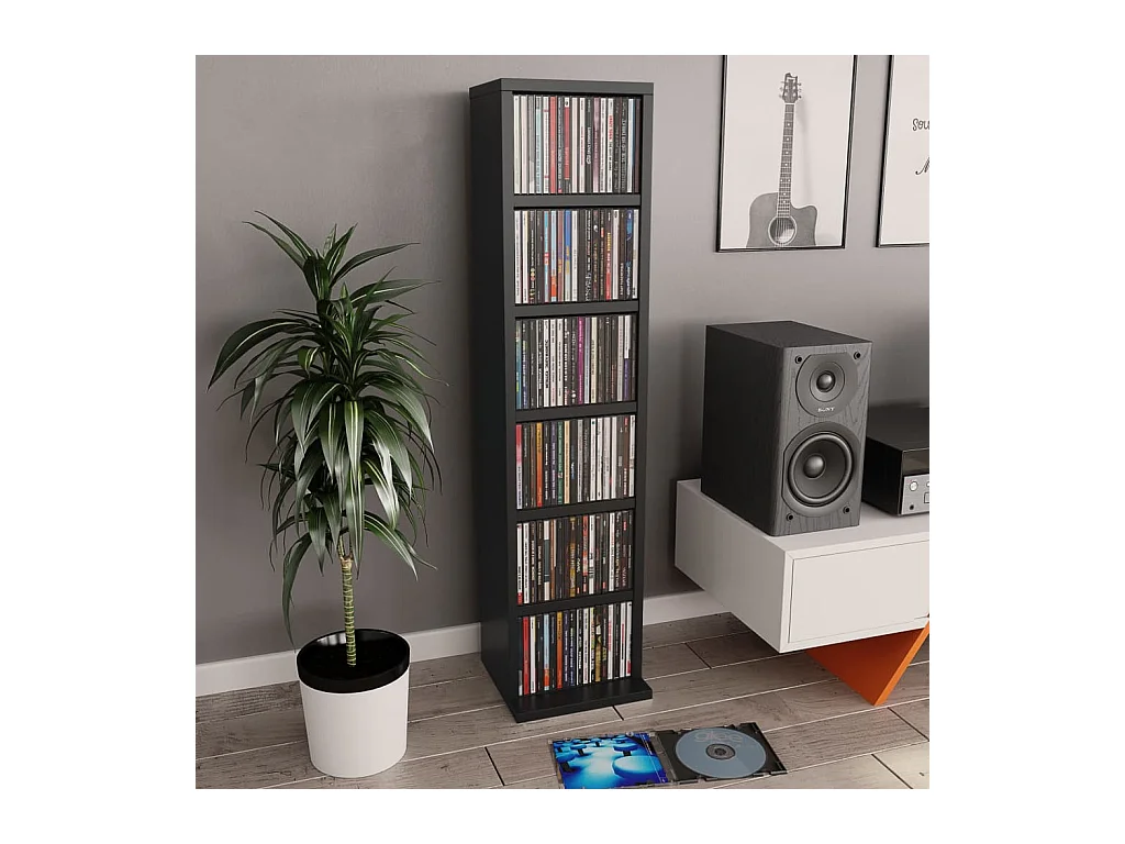 Armoire à CD Noir 21x20x88 cm Bois d'ingénierie