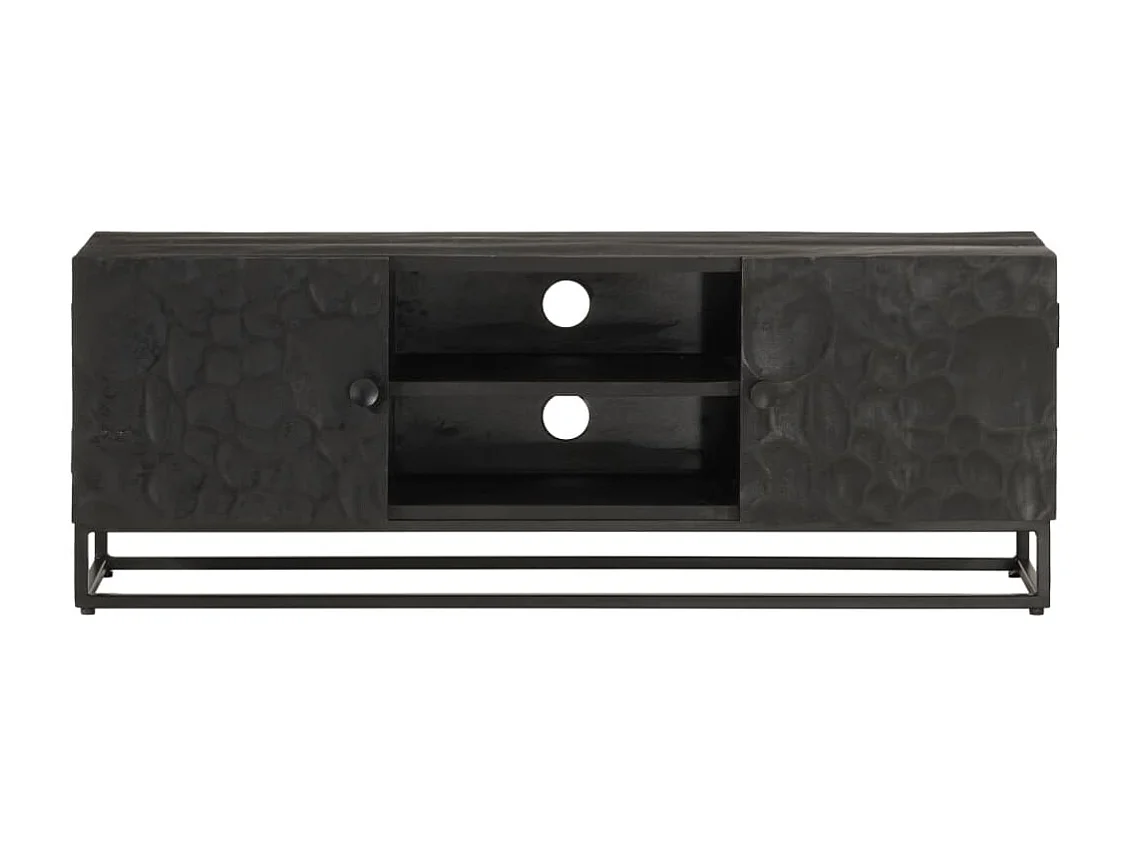 Meuble TV noir 110x30x40 cm bois massif de manguier et fer