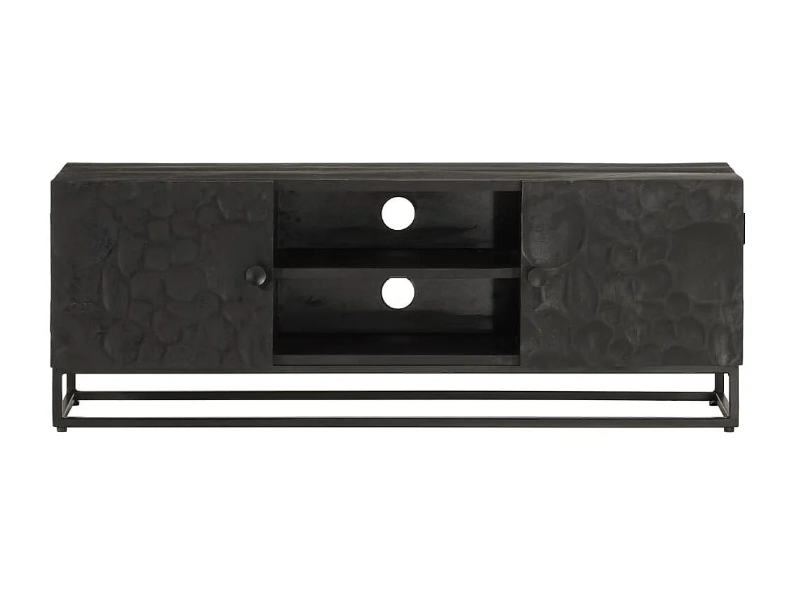 Meuble TV noir 110x30x40 cm bois massif de manguier et fer