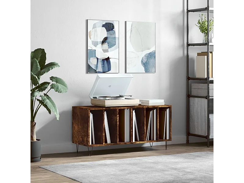 Schallplattenschrank aus geräucherter Eiche, 100 x 38 x 48 cm, Holzwerkstoff