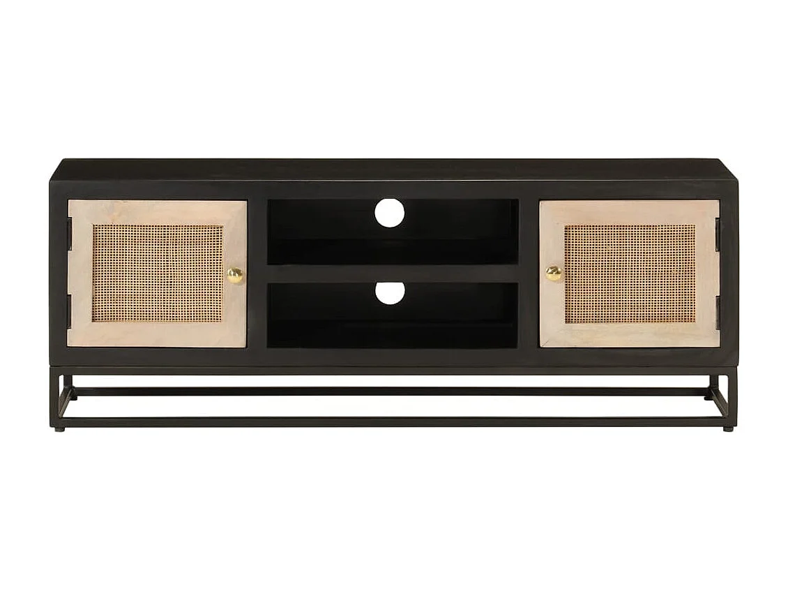 Mobile TV nero 110x30x40 cm in legno massello di mango e ferro