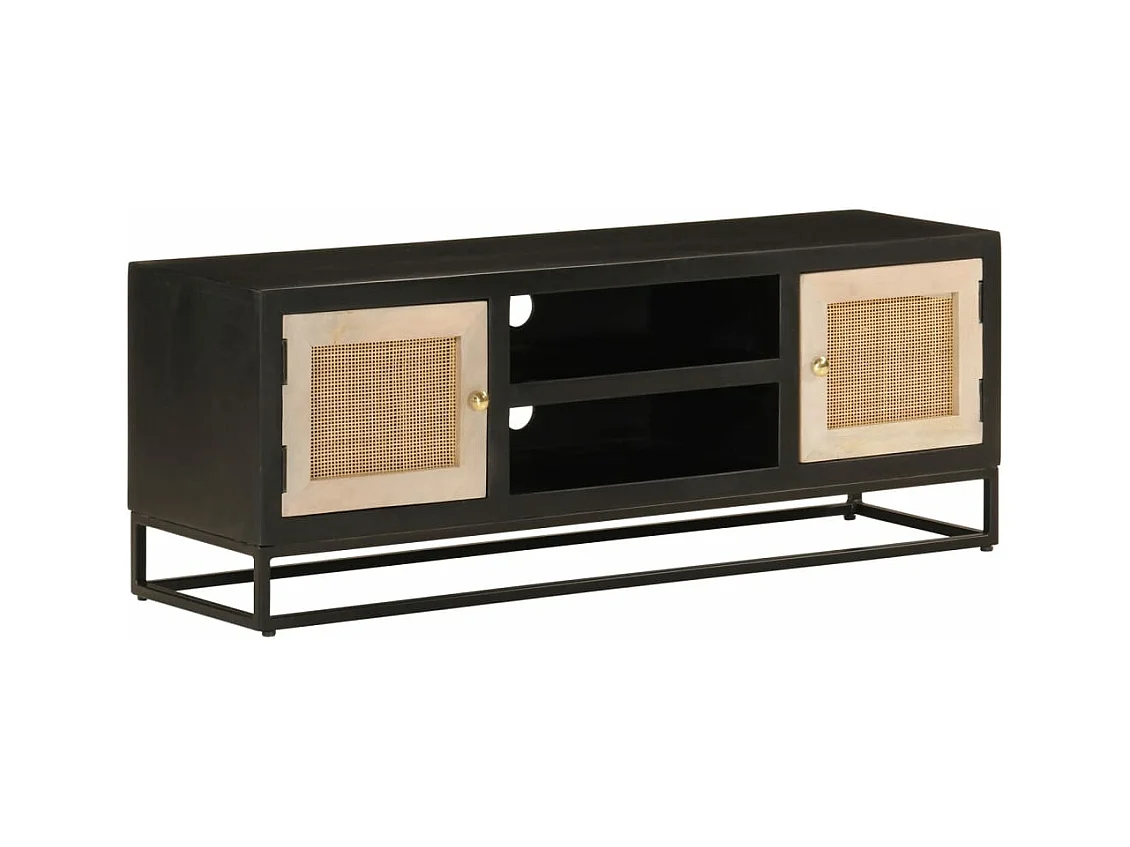 Schwarzer TV-Schrank 110x30x40 cm aus massivem Mangoholz und Eisen