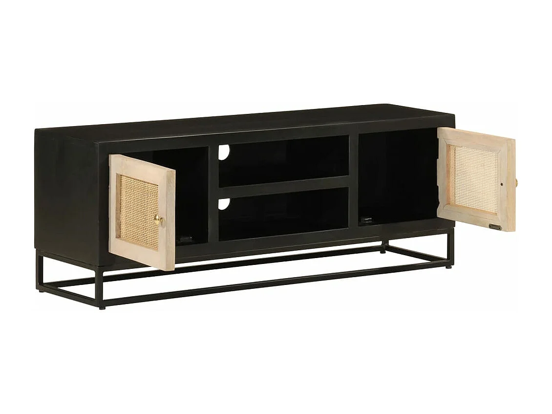 Zwart tv-meubel 110x30x40 cm massief mangohout en ijzer
