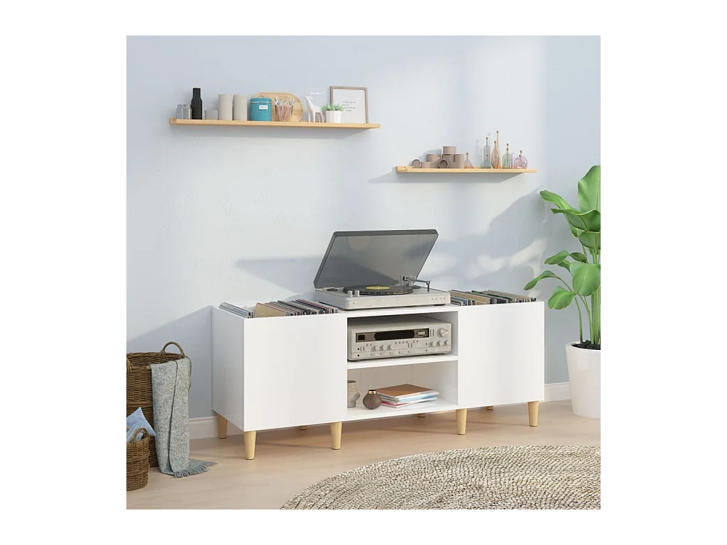 Armoire à disques blanc brillant 121x38x48 cm bois d'ingénierie