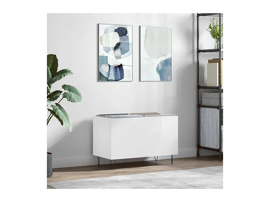 Armoire à disques blanc brillant 74,5x38x48cm bois d'ingénierie