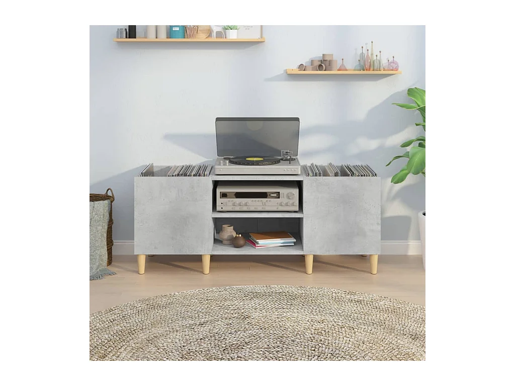 Mobile per dischi grigio cemento 121x38x48 cm in multistrato