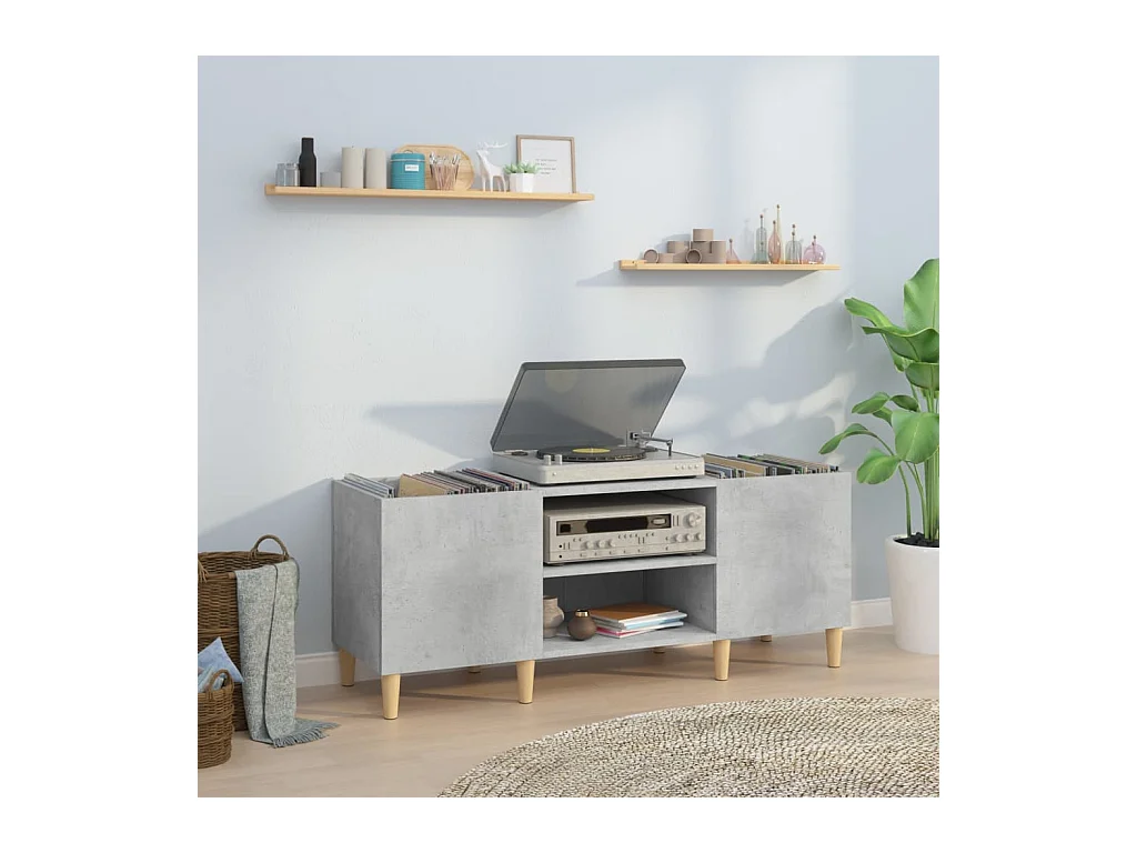 Armoire à disques gris béton 121x38x48 cm bois d'ingénierie