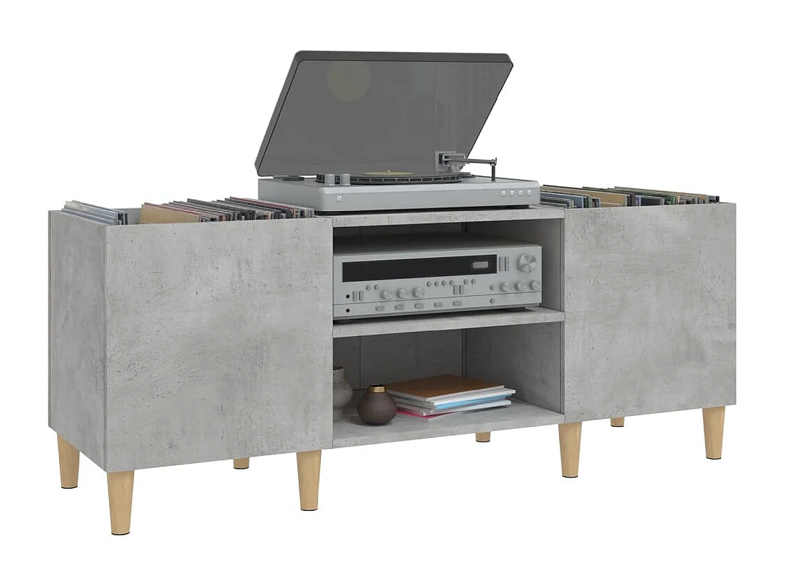 Armoire à disques gris béton 121x38x48 cm bois d'ingénierie