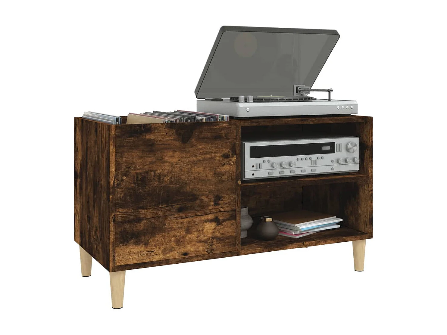 Armoire à disques chêne fumé 84,5x38x48 cm bois d'ingénierie