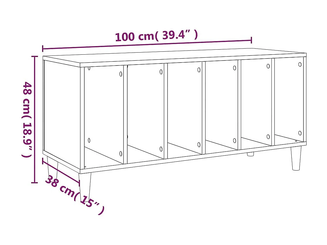 Armoire à disques gris béton 100x38x48 cm bois d'ingénierie