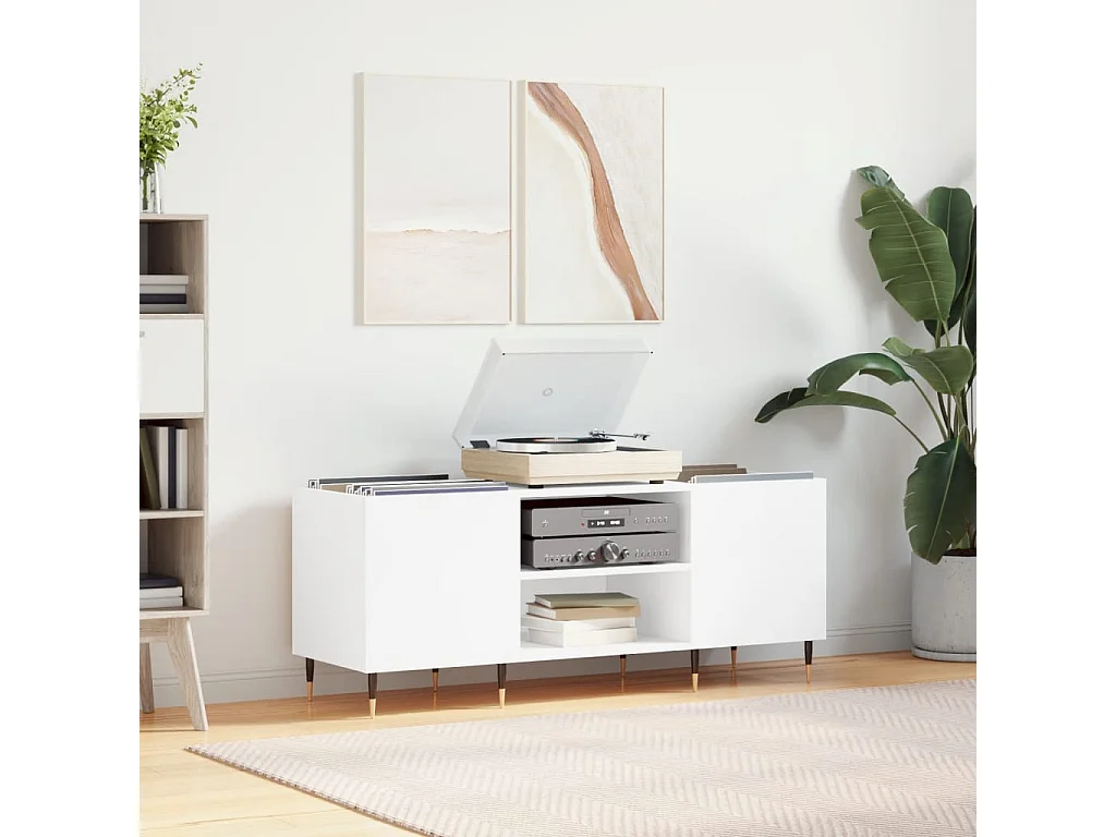 Mobile per dischi bianco 121x38x48 cm in derivati del legno