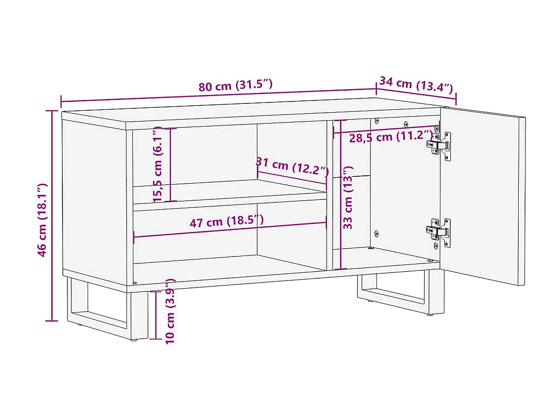 Meuble TV 80x34x46 cm bois d'acacia massif