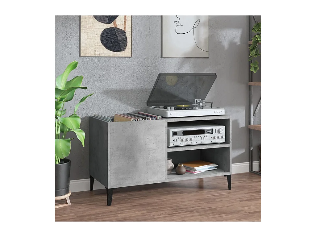 Armoire à disques gris béton 84,5x38x48 cm bois d'ingénierie