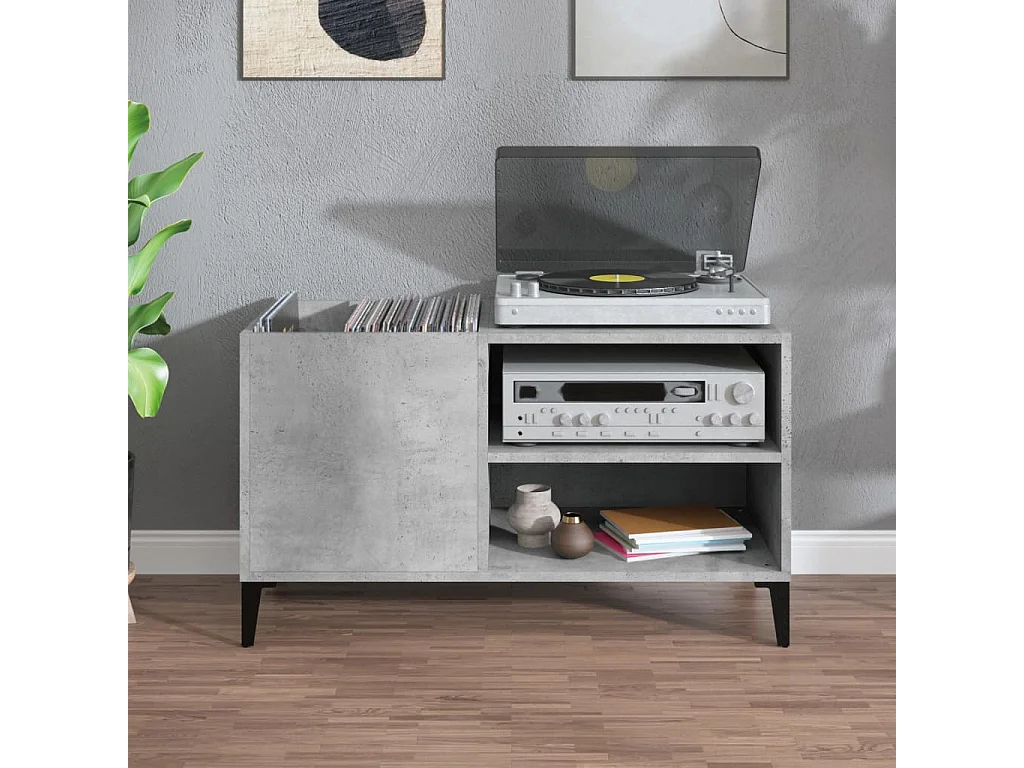Armoire à disques gris béton 84,5x38x48 cm bois d'ingénierie