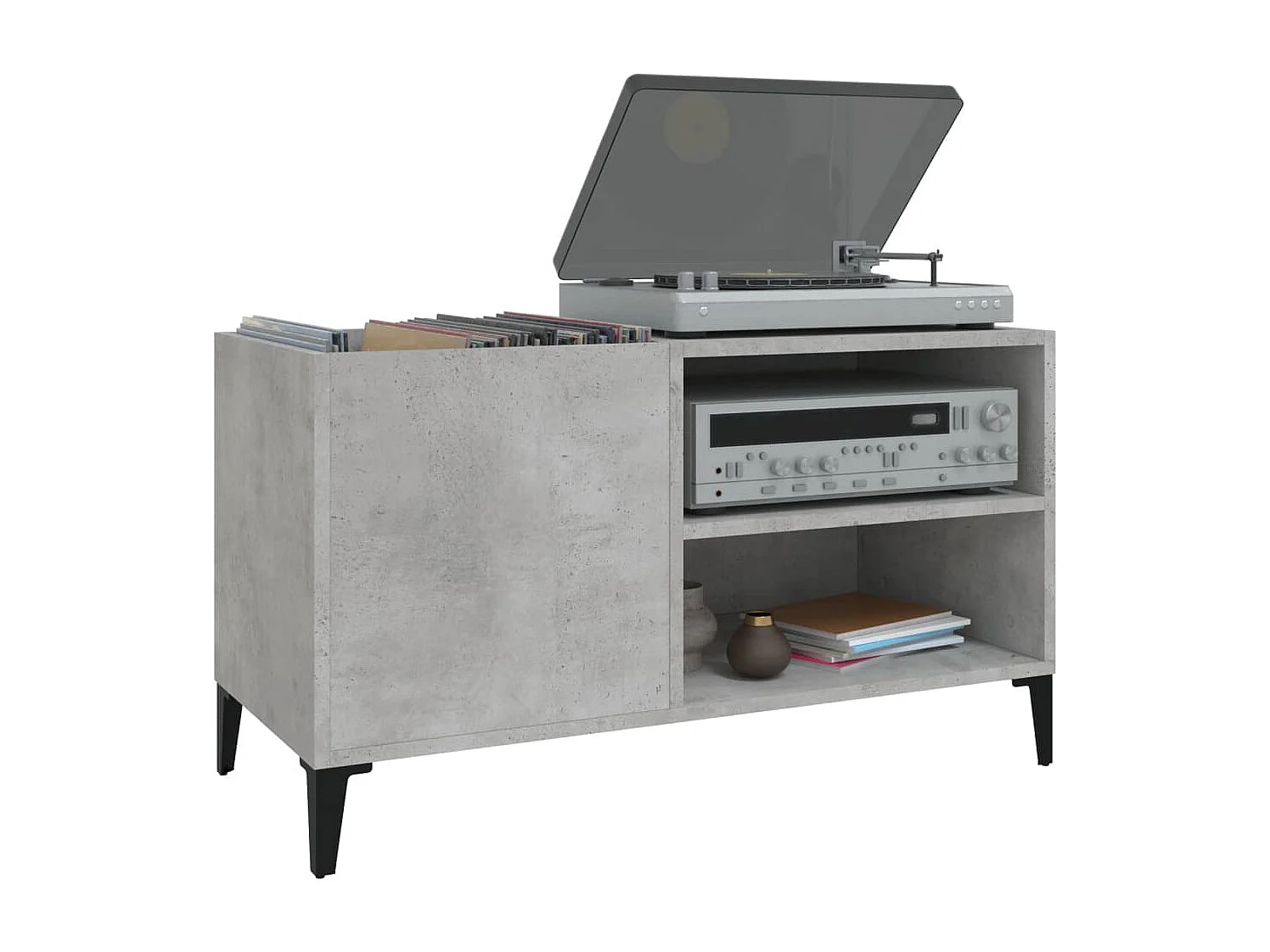 Armoire à disques gris béton 84,5x38x48 cm bois d'ingénierie