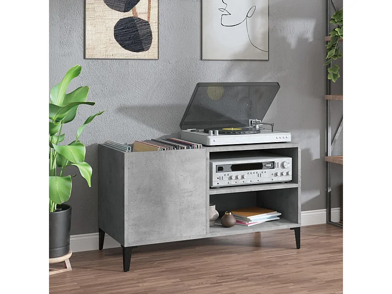 Armoire à disques gris béton 84,5x38x48 cm bois d'ingénierie