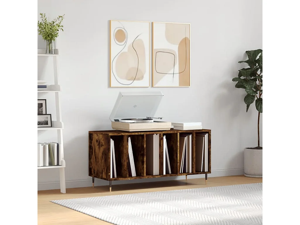 Armoire à disques chêne fumé 100x38x48 cm bois d'ingénierie