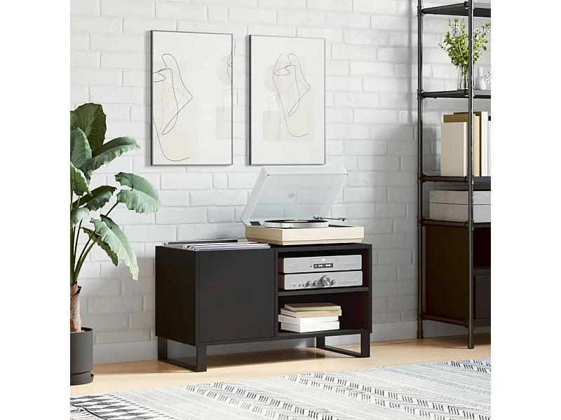 Zwarte platenkast 85x38x48 cm samengesteld hout