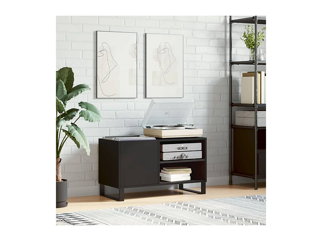 Zwarte platenkast 85x38x48 cm samengesteld hout