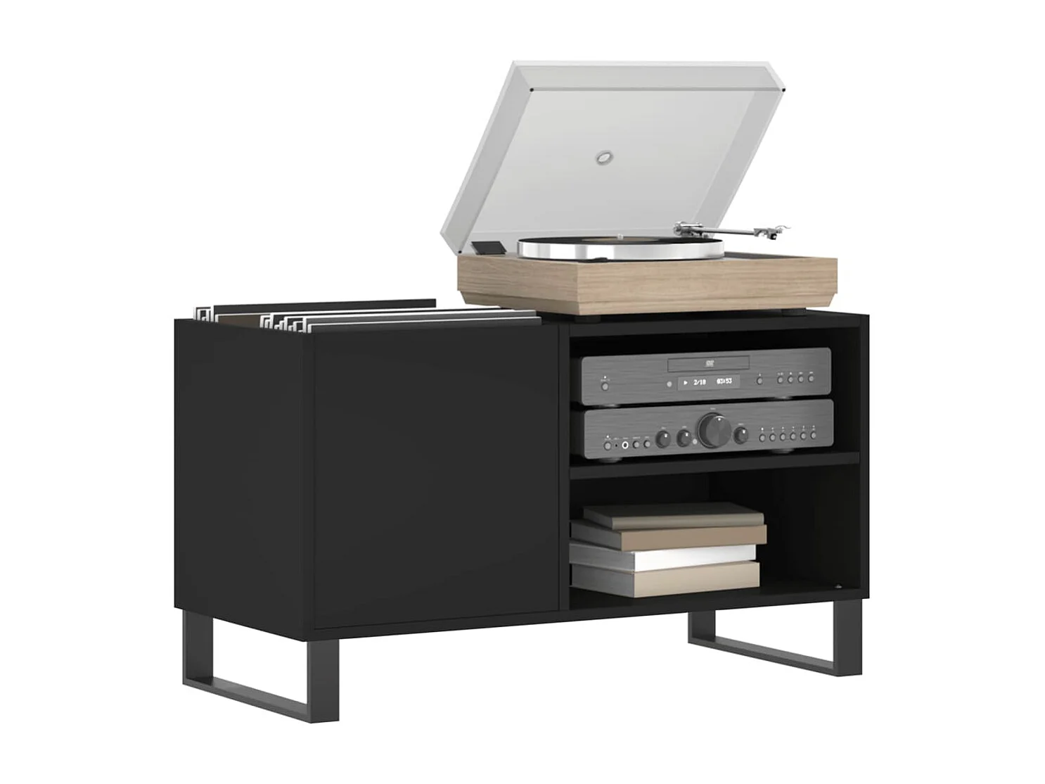 Armoire à disques noir 85x38x48 cm bois d'ingénierie