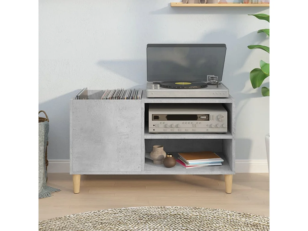 Mueble para discos gris hormigón 84,5x38x48 cm de madera contrachapada
