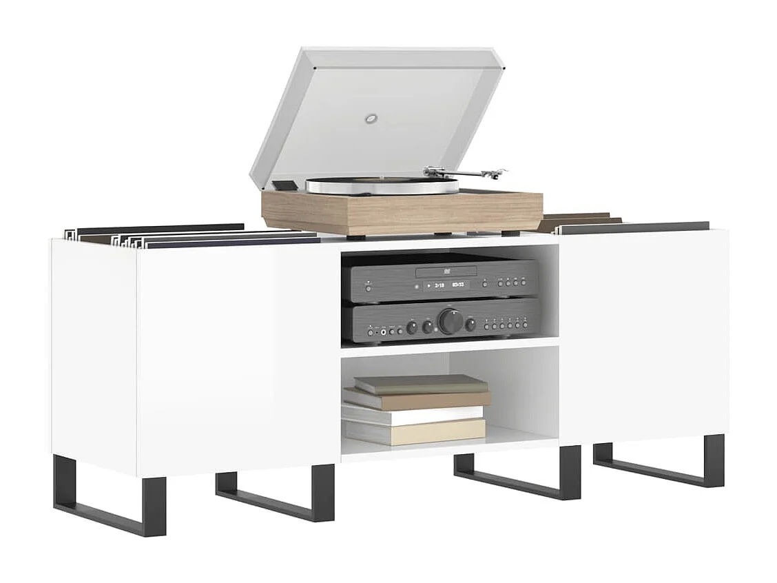 Mueble para discos blanco brillo 121x38x48 cm de madera contrachapada