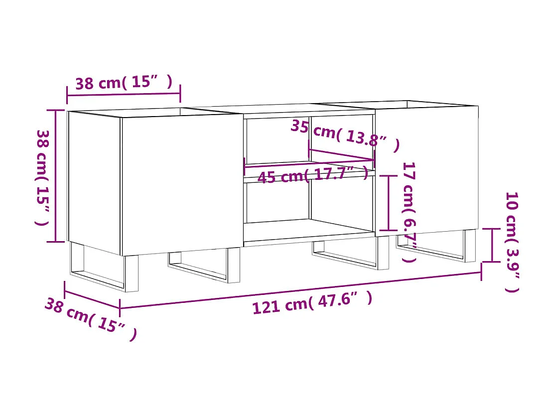 Mueble para discos blanco brillo 121x38x48 cm de madera contrachapada