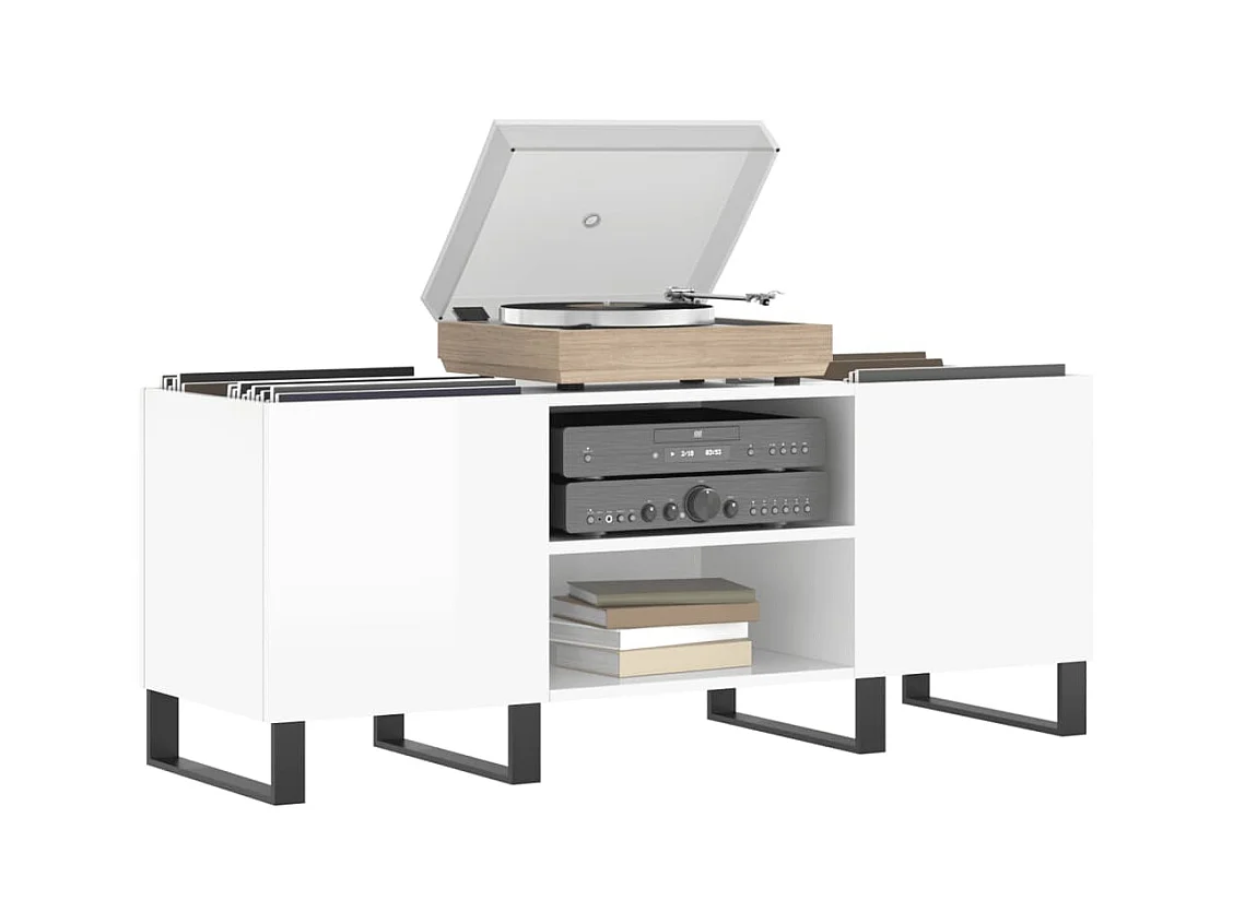 Glanzend witte platenkast 121x38x48 cm samengesteld hout