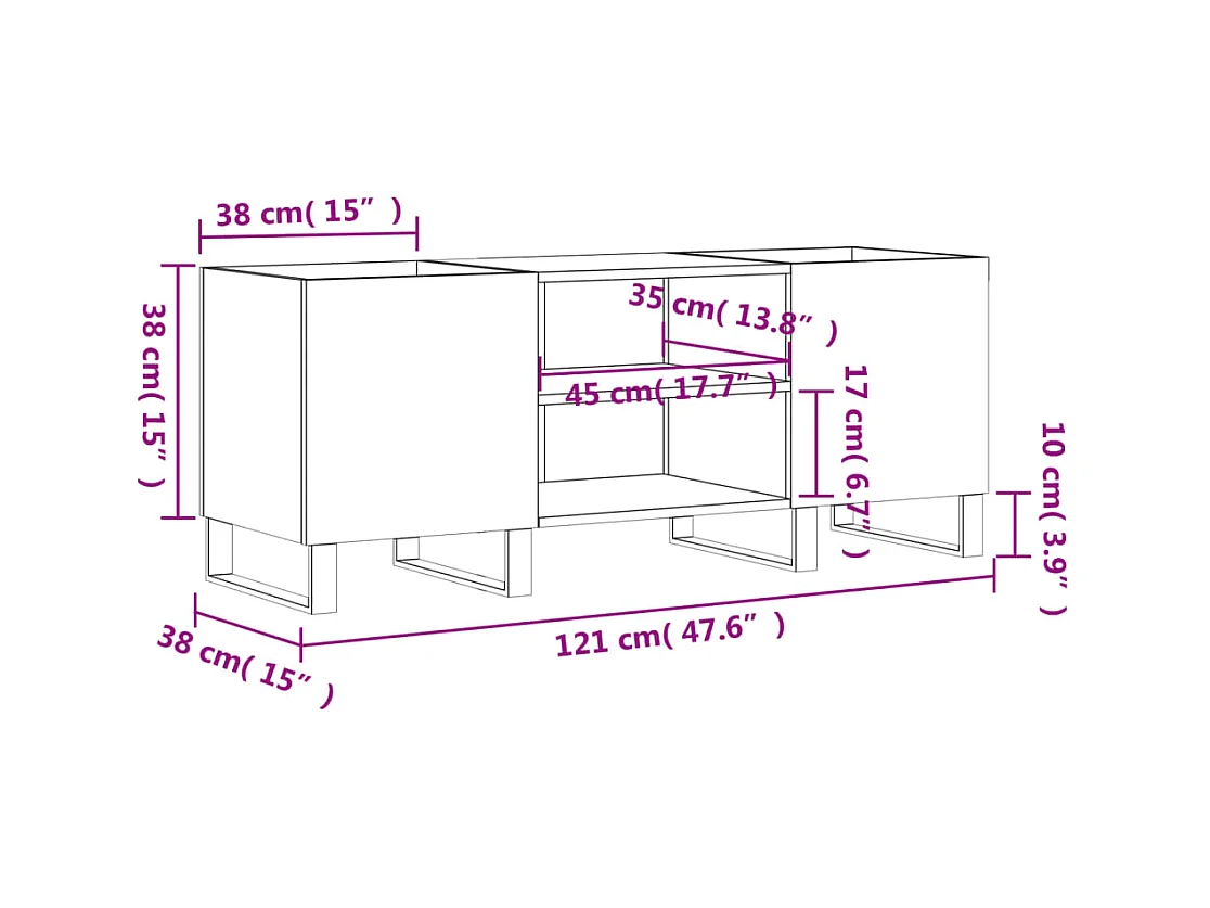 Glanzend witte platenkast 121x38x48 cm samengesteld hout