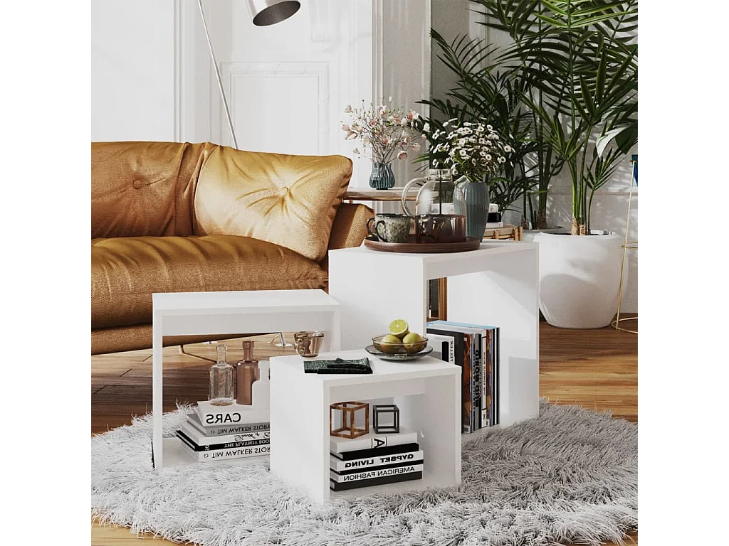 Tables gigognes 3 pcs Blanc Aggloméré