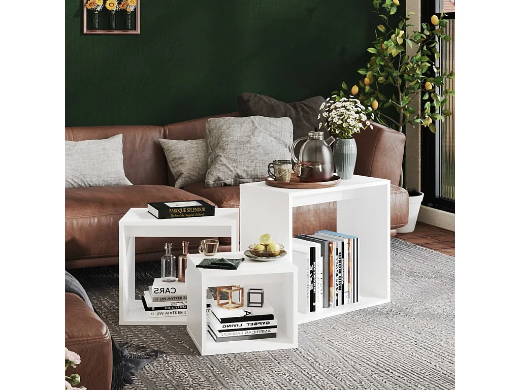 Tables gigognes 3 pcs Blanc Aggloméré