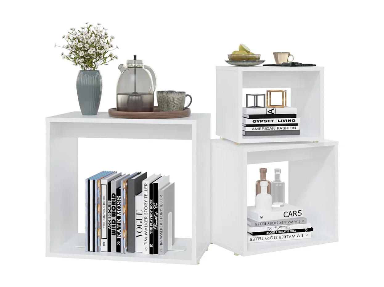 Tables gigognes 3 pcs Blanc Aggloméré