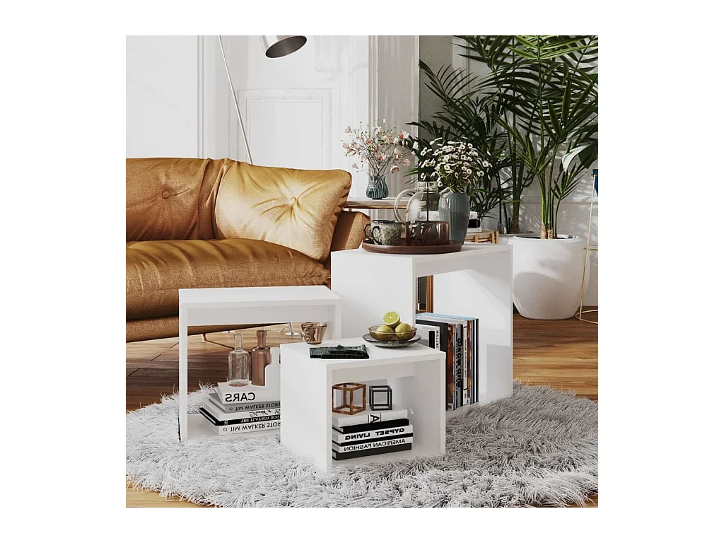 Tables gigognes 3 pcs Blanc Aggloméré