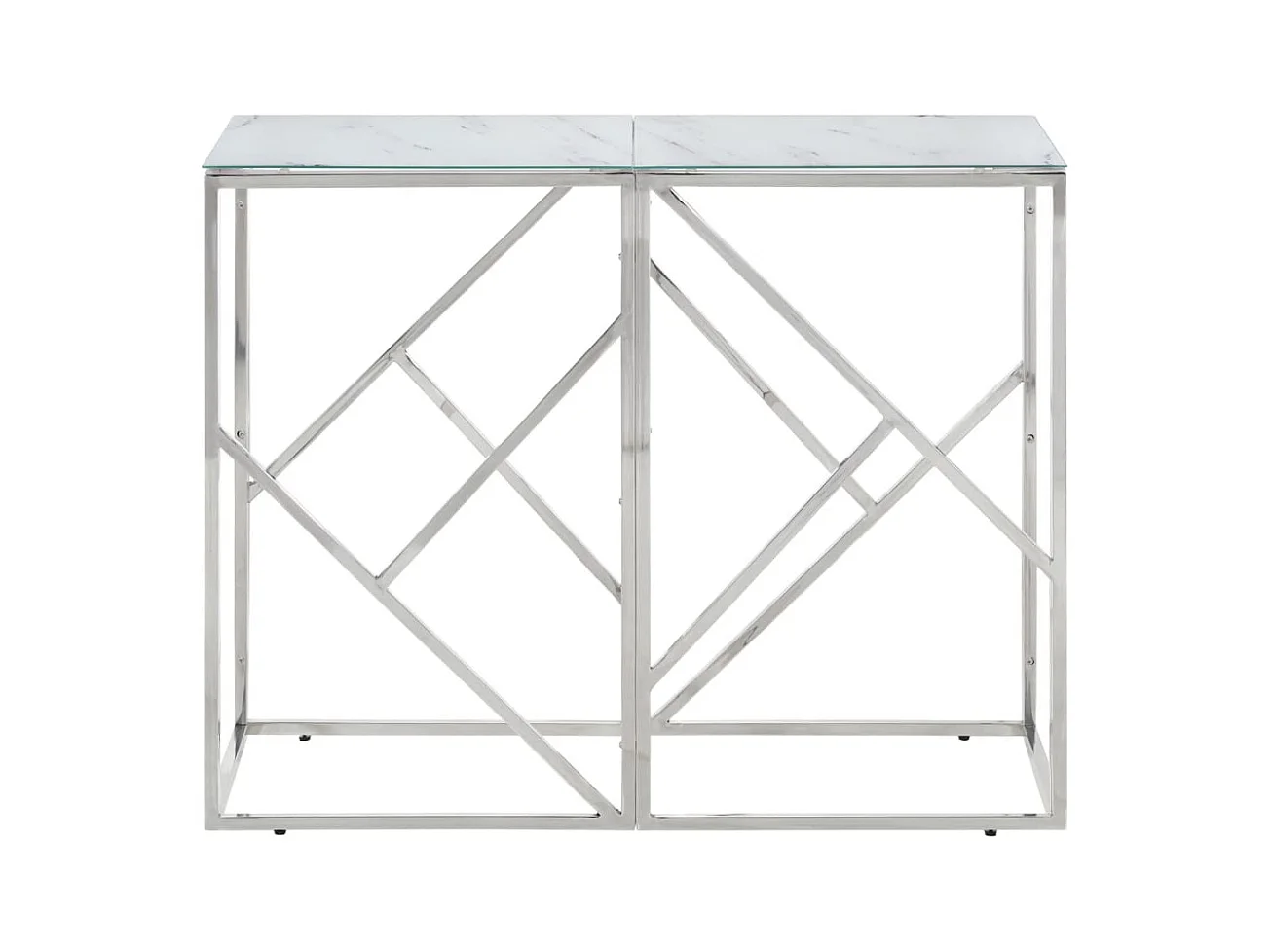 Consoletafel van zilverkleurig roestvrij staal en gehard glas