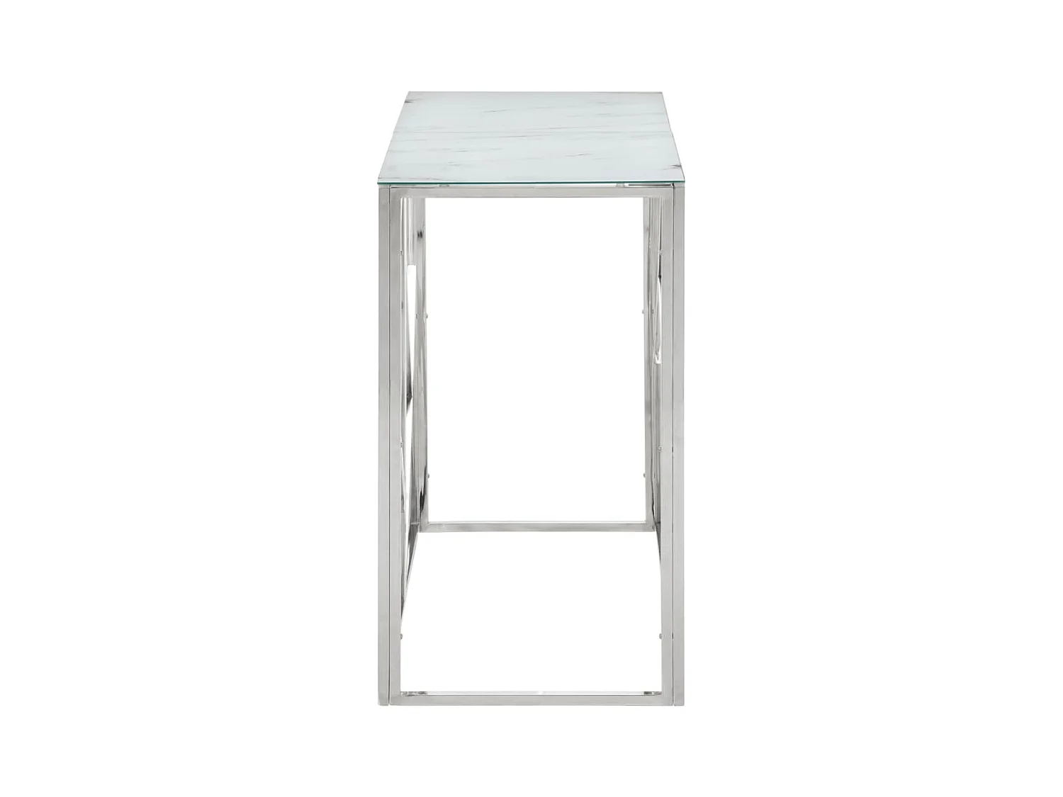 Consoletafel van zilverkleurig roestvrij staal en gehard glas