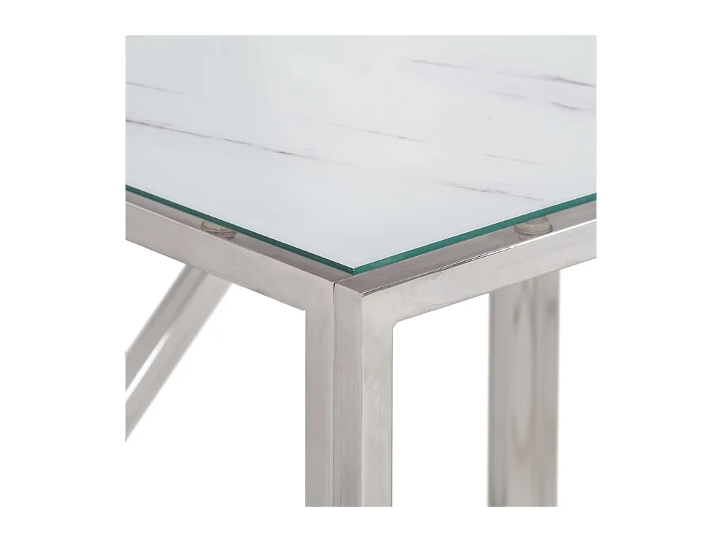 Consoletafel van zilverkleurig roestvrij staal en gehard glas