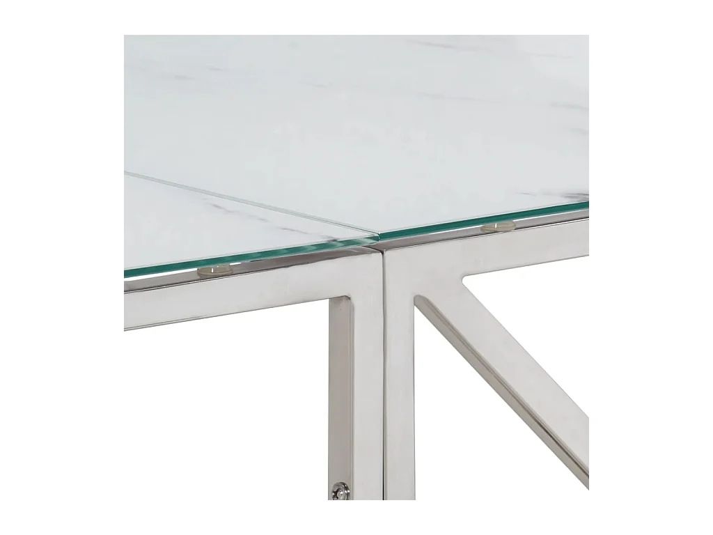 Consoletafel van zilverkleurig roestvrij staal en gehard glas
