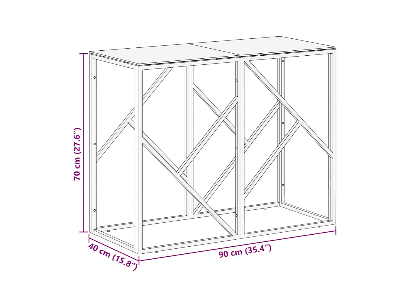 Consoletafel van zilverkleurig roestvrij staal en gehard glas