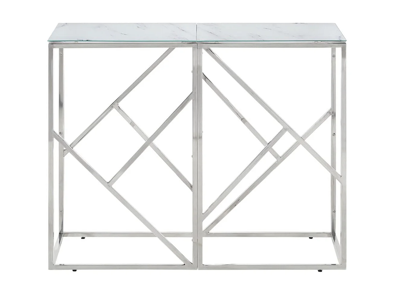Table console argenté acier inoxydable et verre trempé