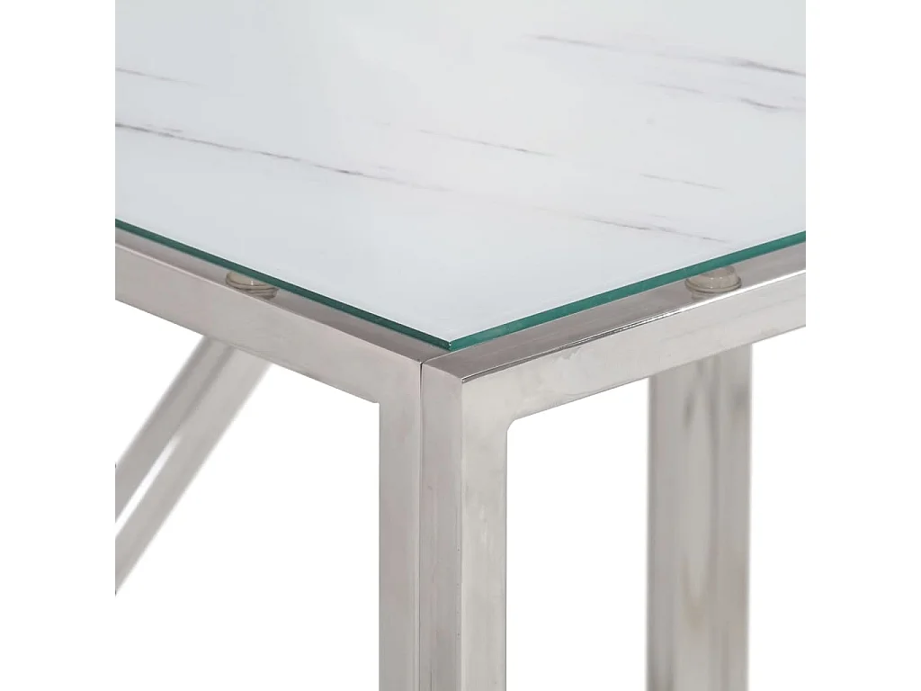 Table console argenté acier inoxydable et verre trempé