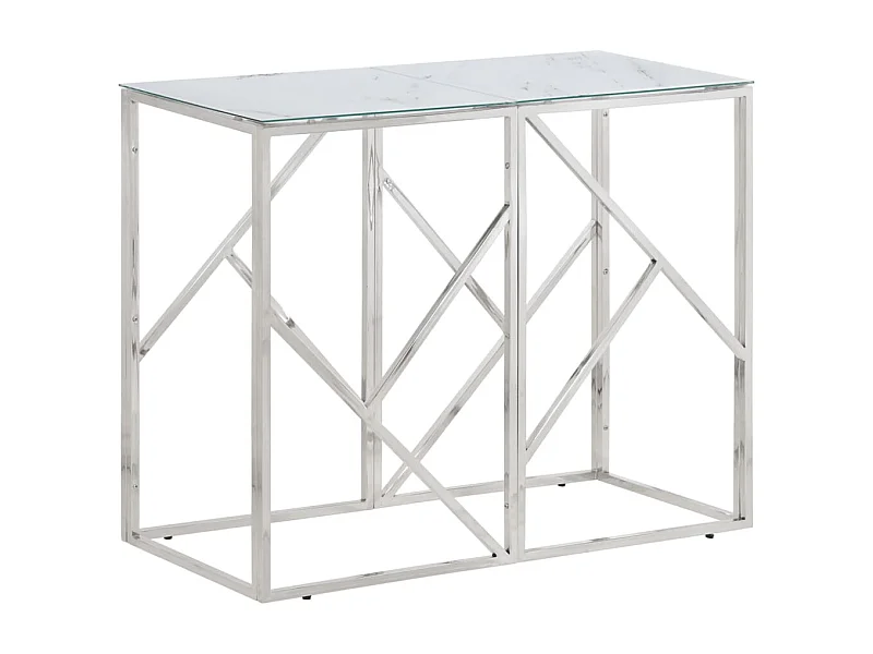 Silberner Konsolentisch aus Edelstahl und gehärtetem Glas