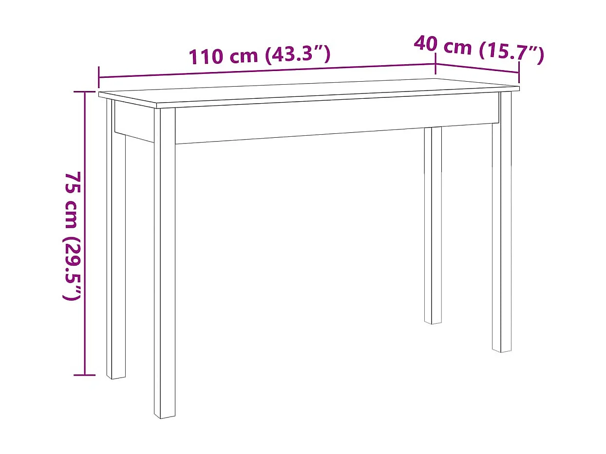 Table console marron miel 110x40x75 cm bois massif de pin