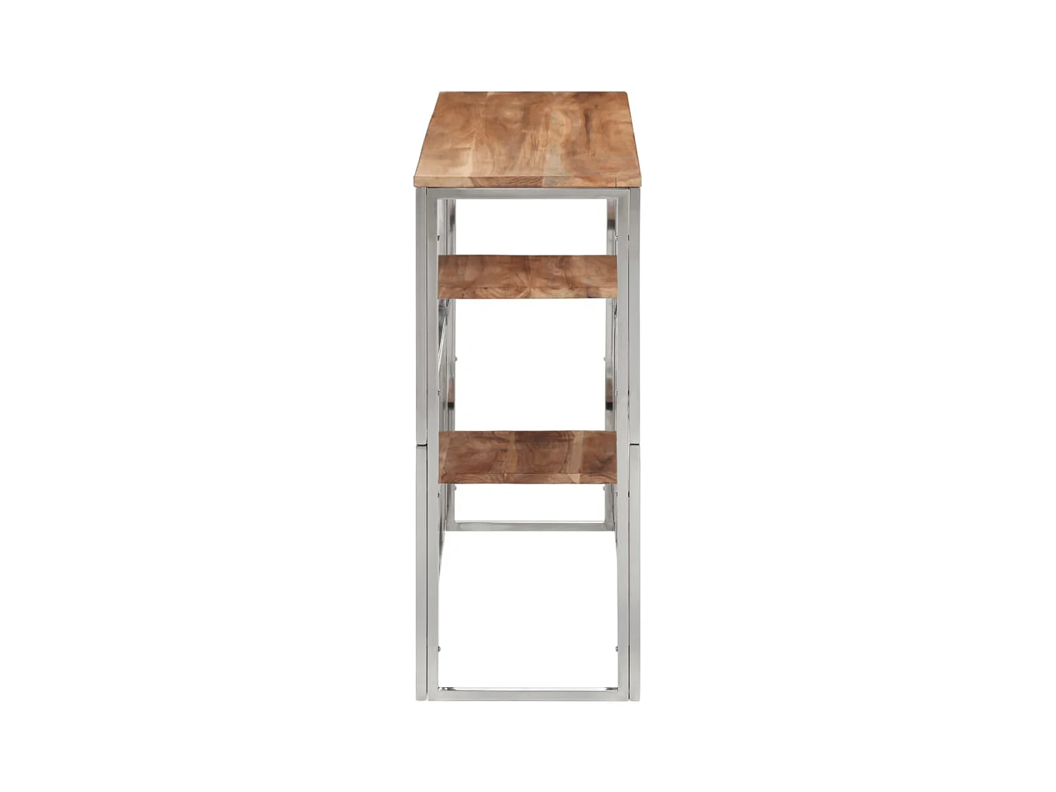 Consoletafel van zilverkleurig roestvrij staal en massief acaciahout