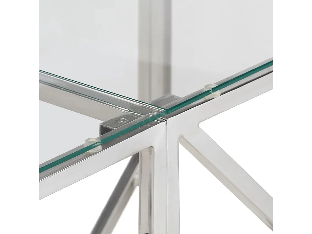 Silberner Konsolentisch aus Edelstahl und gehärtetem Glas