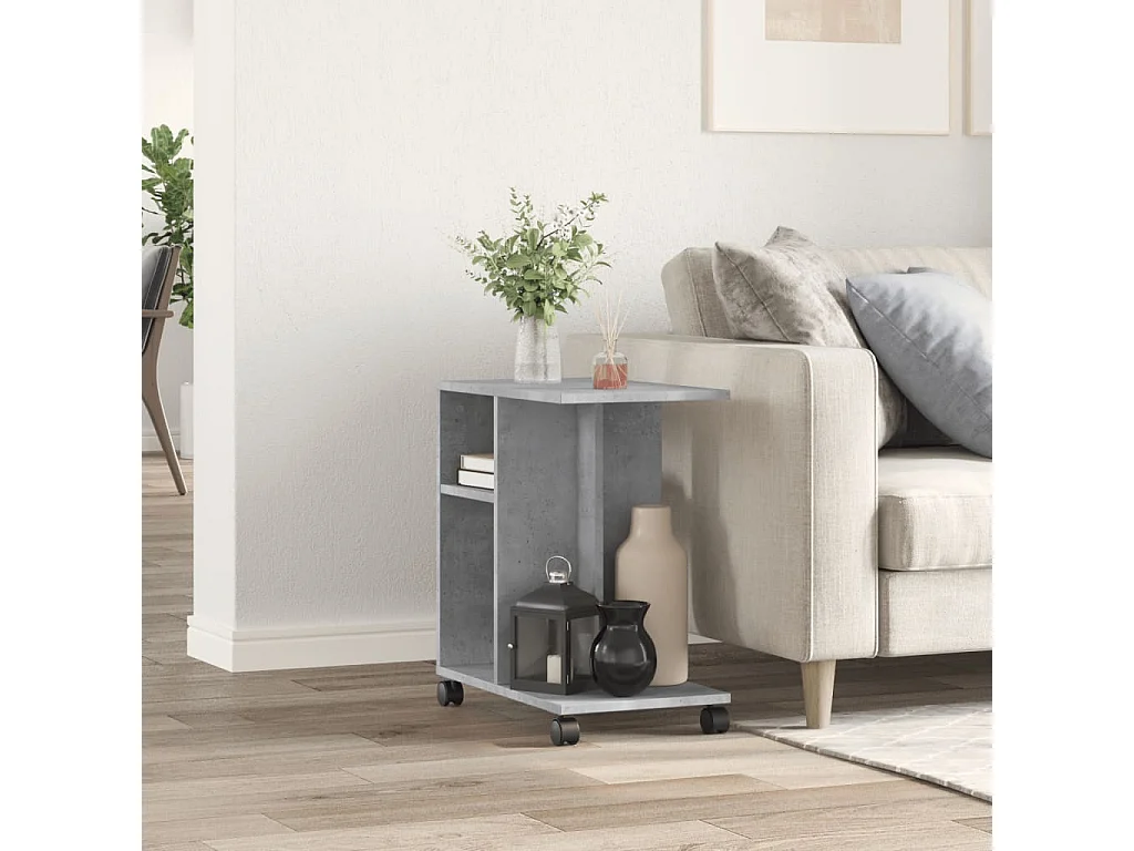 Tavolino con ruote in multistrato grigio cemento