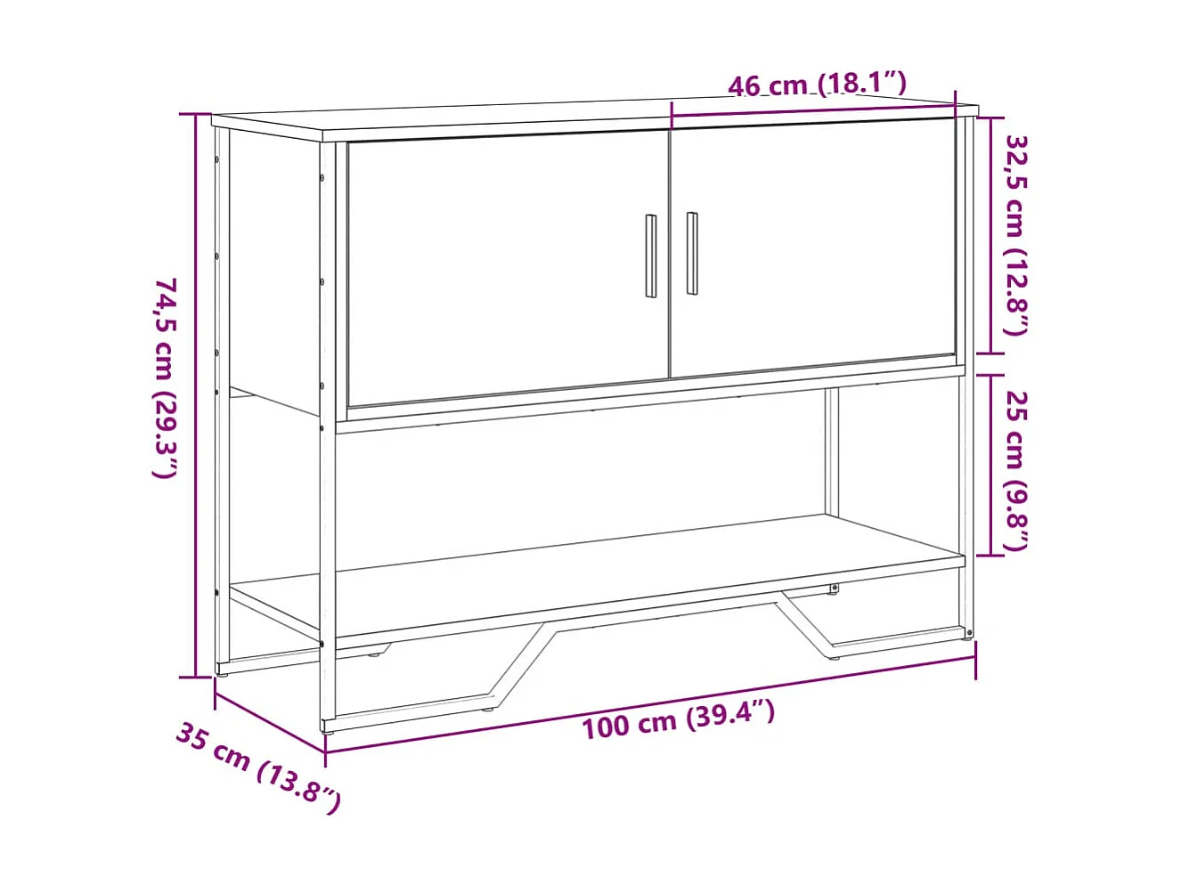 Consolle in rovere affumicato 100x35x74,5 cm in multistrato