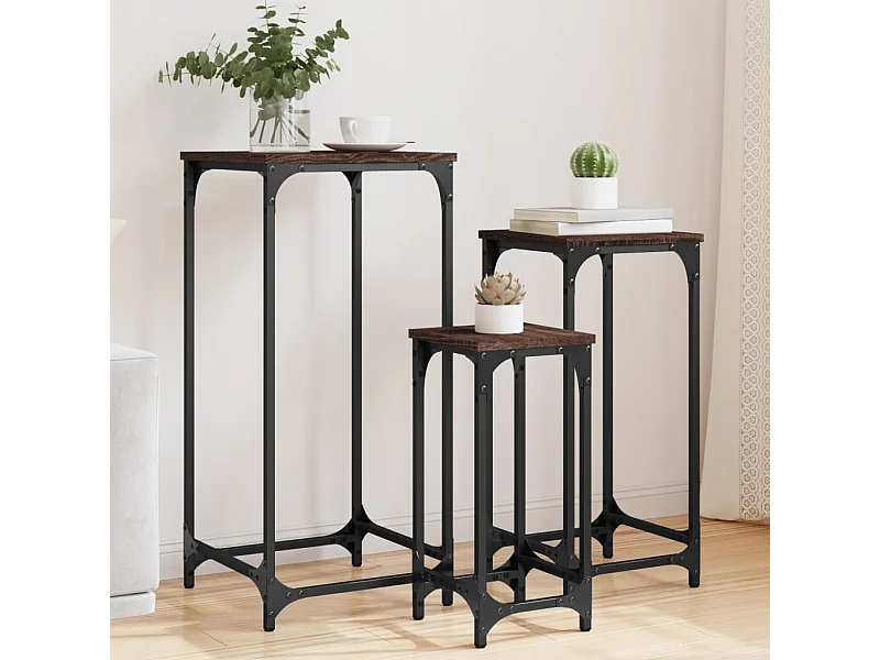 Tables d’appoint gigognes 3 pcs chêne marron bois d'ingénierie