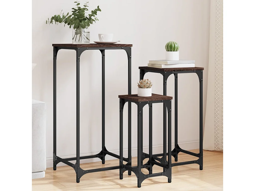 Tables d’appoint gigognes 3 pcs chêne marron bois d'ingénierie