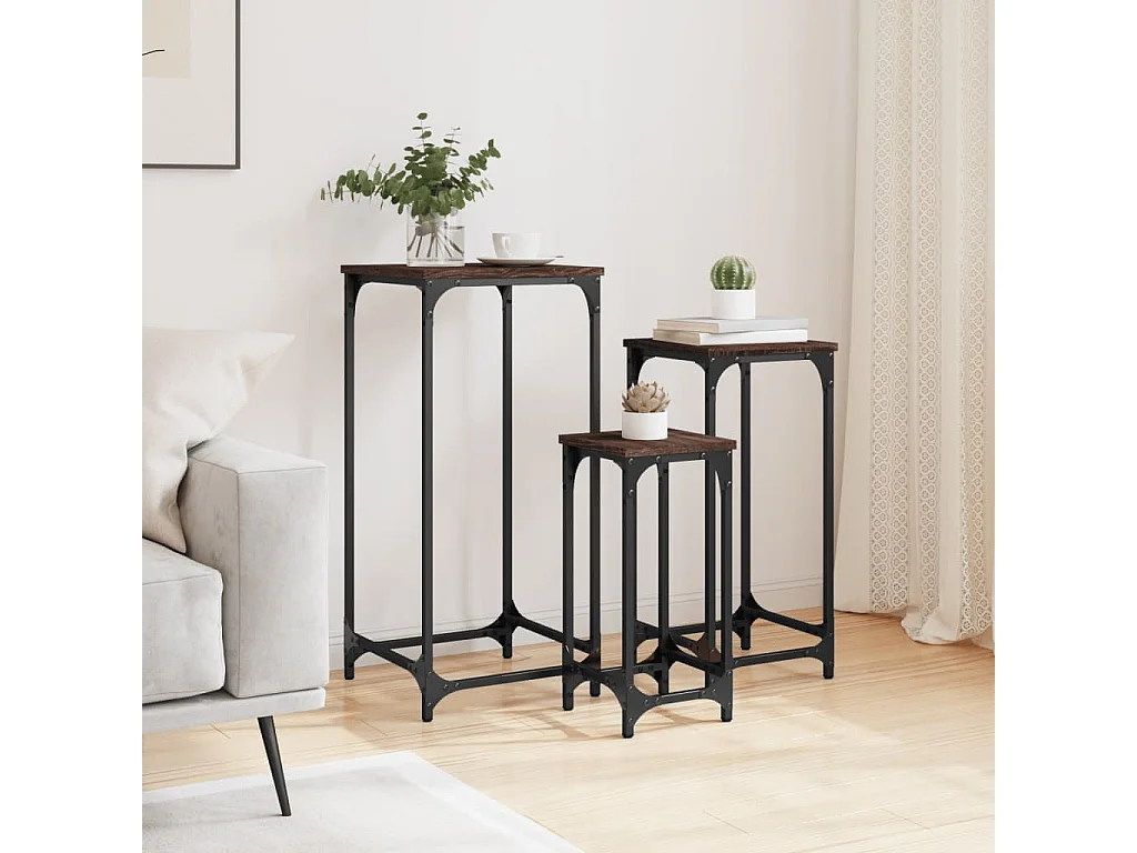 Tables d’appoint gigognes 3 pcs chêne marron bois d'ingénierie